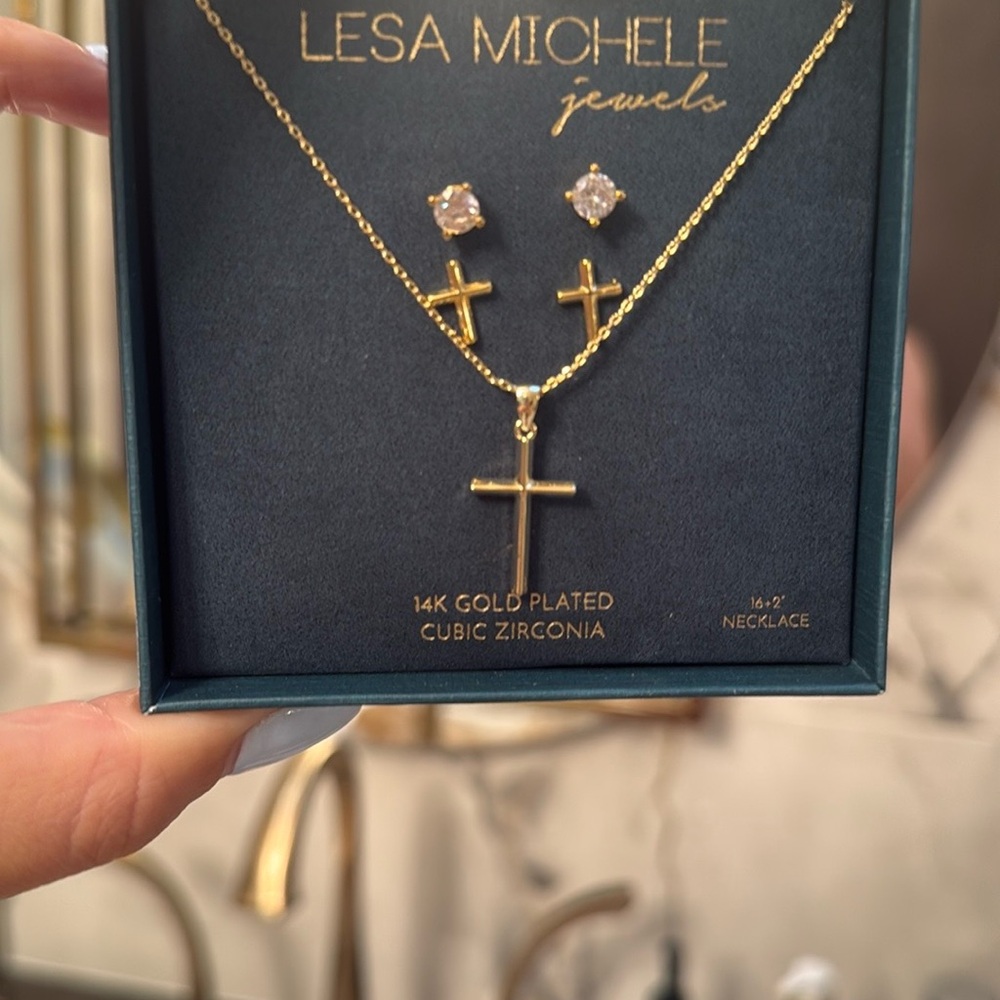 Lesa Michele  14K Gold Plated Necklace  + Earrings Elegant Jewelry